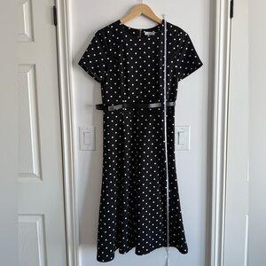 Elegant Black Polka Dot Midi Dress